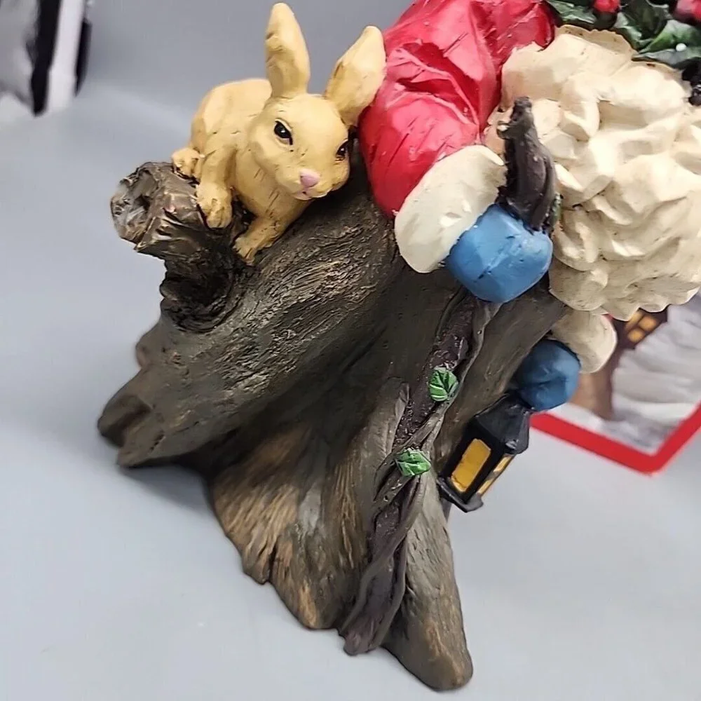 WOODLAND SANTA CLAUS Figurine with staff & woodland animals With Box 11
